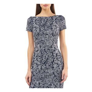 NWT JS COLLECTION Womens Navy Short Sleeve Short Cocktail Sheath Dress 10